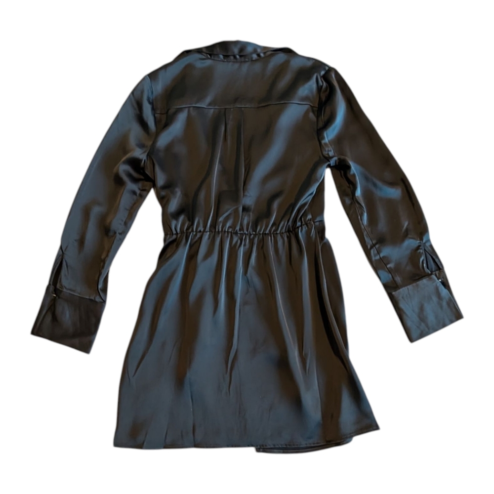 House of Harlow 1960 Black Satin Rhinestone Buckle Wrap Mini Dress | Size S - Picture 4 of 12